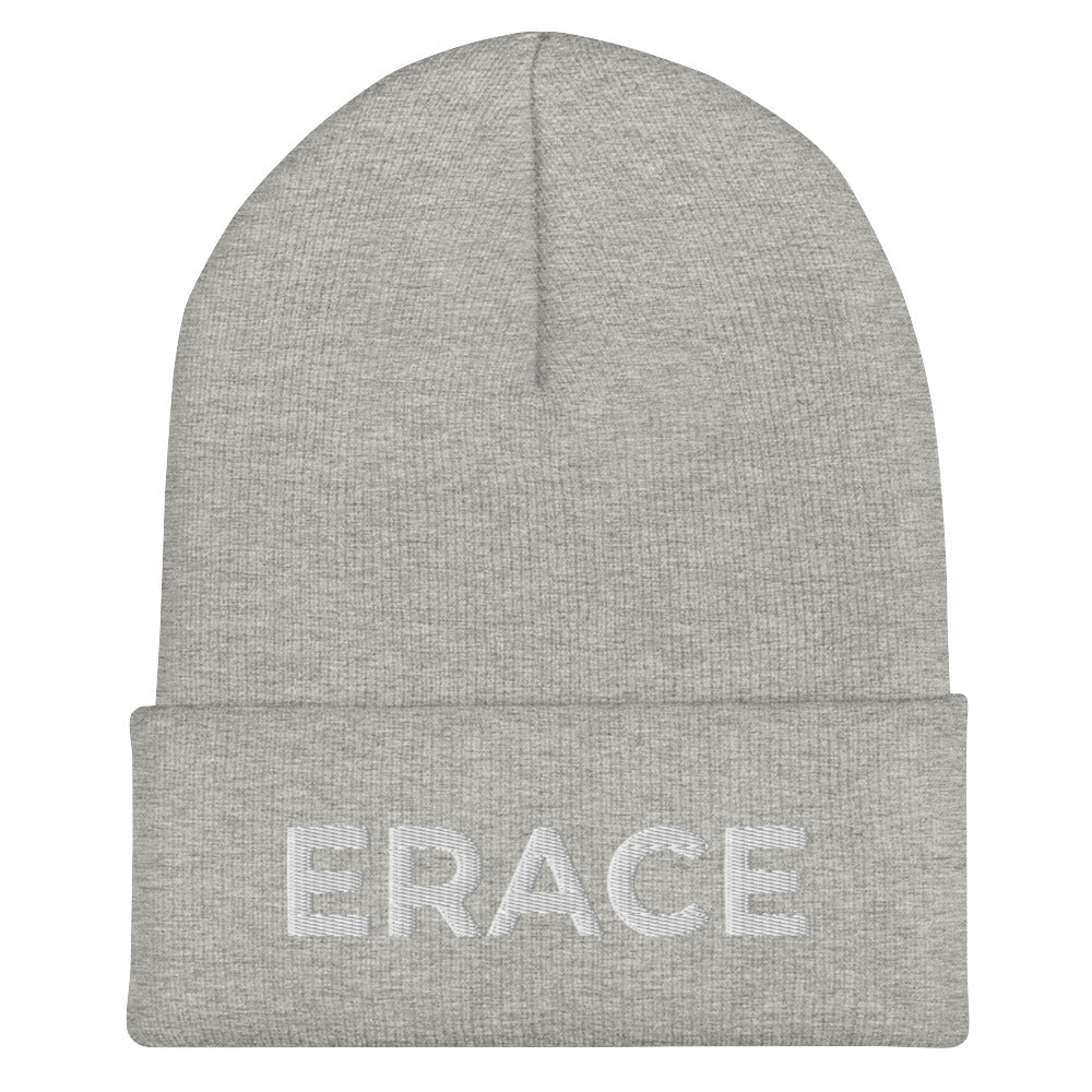 White Erace Cuffed Beanie